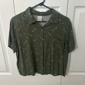 olive green button up shirt